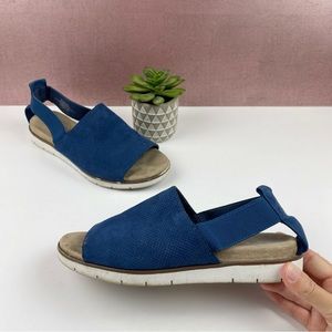 Solid Blue Suede Slip On Peep Toe Sandals Shoes Women Casual 8M